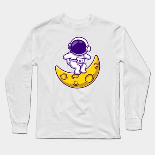 Cute Astronaut Surfing On Moon Long Sleeve T-Shirt